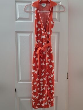 Diane Von Furstenberg Orange and White Floral Wrap Maxi Dress